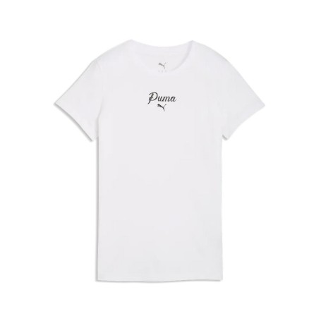 Puma T-Shirt Donna ESS Script in Cotone Beige – Maglietta Girocollo Regular Fit Casual Manica Corta PUMA White