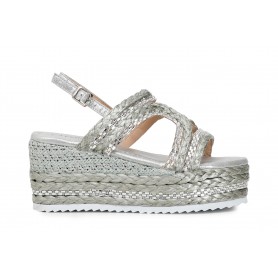 SANDALO "GABBIA" CON RAFFIA E STRASS