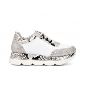 SNEAKERS IN PELLE CON SIMILPELLE PITONATA E STRASS