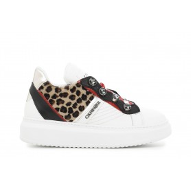 SNEAKERS IN PELLE CON STRASS E DETTAGLIOLEOPARDATO