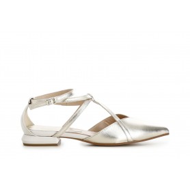 BALLERINA IN PELLE E PELLE LAMINATA CONLACCIO E FIBBIA