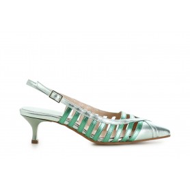 SCARPE GABBIA APERTE DIETRO IN PELLE METALLIZZATA