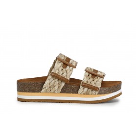 CIABATTA DOPPIA FIBBIA IN RAFFIA INTRECCIATA