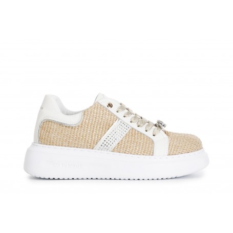 SNEAKERS IN RAFIA CON STRASS LATERALE EACCESSORI GIOIELLO LEVA E METTI