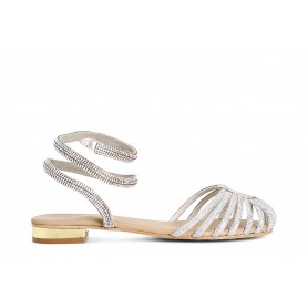 SANDALO IN PELLE E STRASS A GABBIA